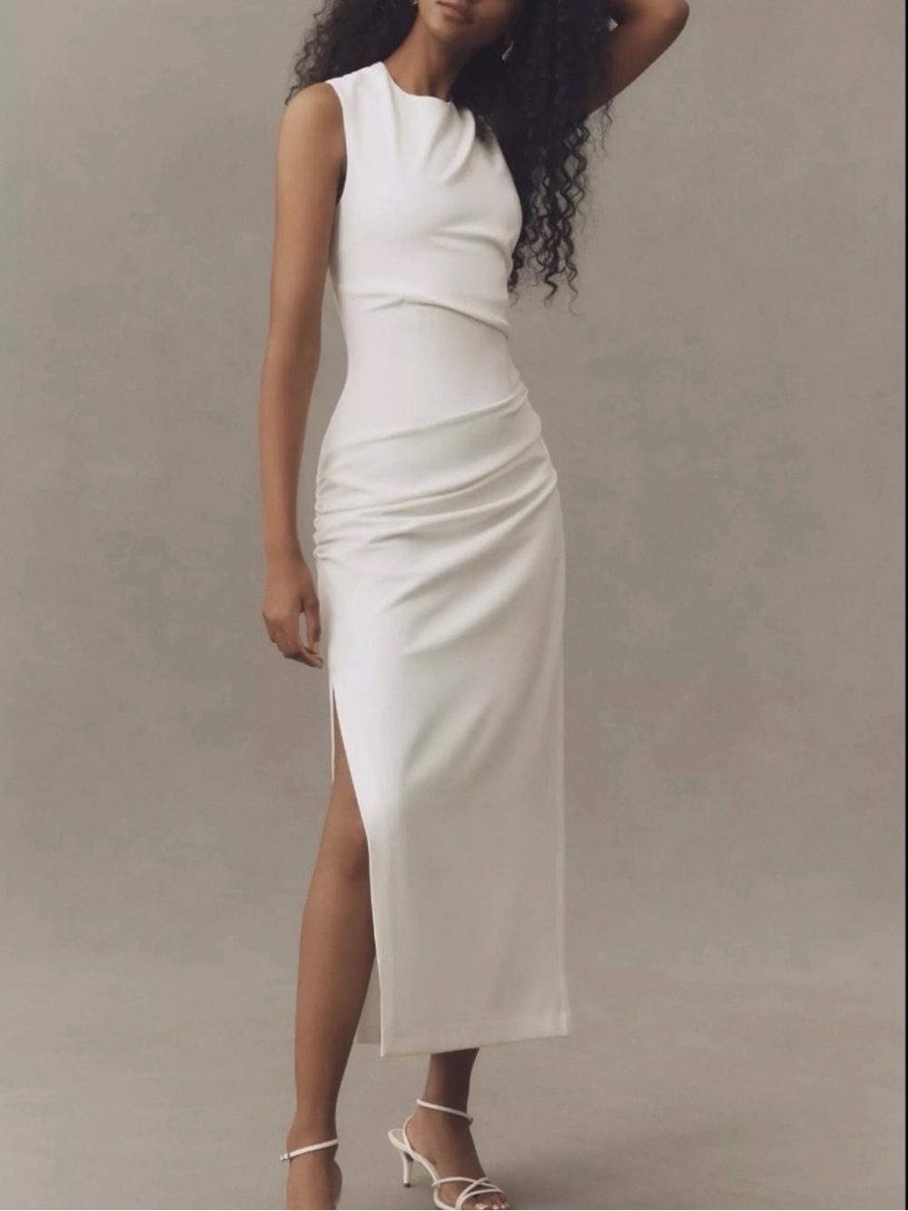 NWT BHLDN Sleeveless White Structures Ruched Side-Slit Midi Dress